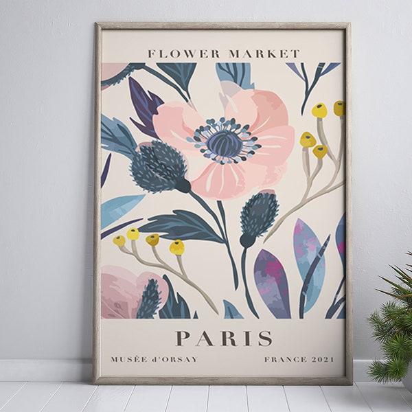Flower Market Poster, Paris Flower Market, Paris Flowers, Paris Travel Poster, Paris Printable Poster, Watercolor Flower Market Print