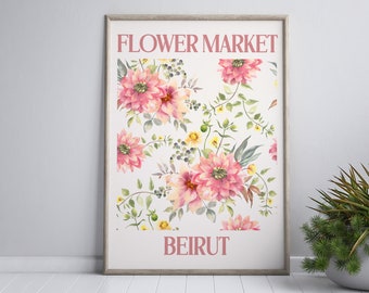 Beirut Flower Market, Travel Poster Print, Maximalist Home Decor, Lebanon Printable Art, Eclectic Gallery Wall, Digital Download