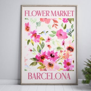 Barcelona Poster, Flower Market Print, Spain Travel Poster, Maximalist Decor,Watercolor Printable Art,Eclectic Gallery Wall,Digital Download