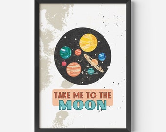 Solar System Printable Wall Art, Digital Download, Space Nursery Decor, Outer Space Wall Art Decor, Solar System Print, Solar System Poster