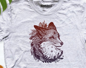Bohemian Wolf with Autumn Leaves Mens T-Shirt Bohemian Wolf with Autumn Leaves Mens T-Shirt