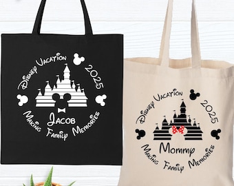 Custom Disney Castle Tote Bag, Disney Family trip tote bag, Disney vacation gift tote bag, Disneyland canvas tote bags, Disney birthday tote