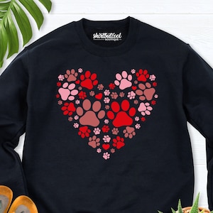 Cat Dog paw heart sweatshirt, dog lover valentines day gift, animal paw print tshirt, dog mom hoodie, dog paw love sweater, cat mama sweater