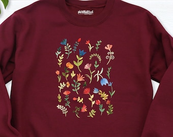 Sudadera con flores silvestres, sudadera con flores, sudadera para mujer, regalo para amantes de las plantas, sudadera de manga larga con flores silvestres, sudadera floral, sudaderas con capucha con flores silvestres