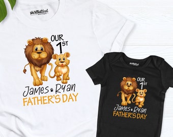 our first fathers day matching shirt, Dad and Baby Lion outfit, First Fathers Day Personalized Matching shirts, dad and son daughter shirt