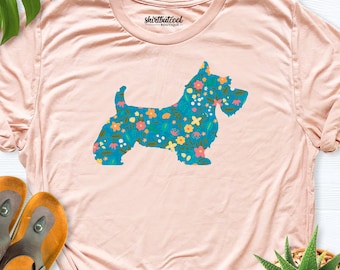 Scottish Dog Shirt women, Scottish Terrier Dog Shirt, Scottie Dog T-Shirt, Scottish Terrier Gift, Scottish mom shirt, floral dog shirt owner