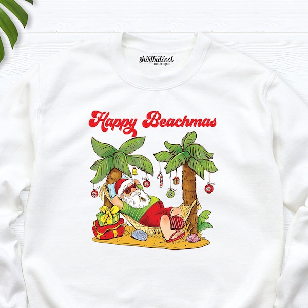 Hawaiian Christmas sweatshirts, Tropical Christmas Family Longsleeve, Beachmas Hammock Palm tree Santa shirt, Christmas Beach Vacation Shirt