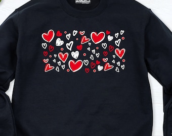 Valentines day Sweatshirt, Women Valentines Hearts Sweatshirt, Hearts love Valentine hoodie, Mom Heart Sweater, Cute Hearts long sleeve tee