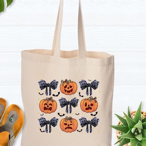 Halloween Pumpkin bow Tote Bag,Cute Pumpkin Tote Bag, Funny Halloween Gift Bag, Pumpkin Fall Tote Bag, Halloween totes women, Halloween Tote