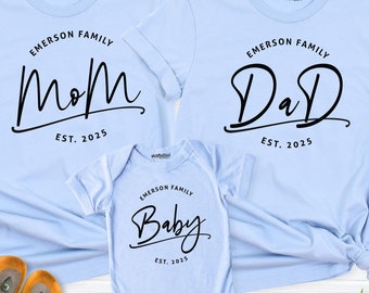 Mom Dad Baby family matching shirts, baby shower shirt tees, baby announcement family shirt, Custom Family name shirt, Family new baby teess