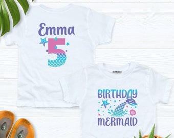 Personalized mermaid birthday girl shirt, mermaid birthday party shirt, custom name age shirt, Girls Birthday Shirt, Age girl Birthday Shirt
