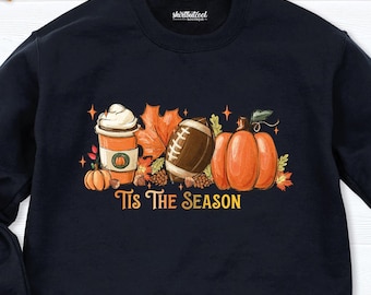 Tis The Season Fall Football Sweatshirt Cute Autumn Leaves Pumpkin Hoodie, Thanksgiving Leaves Sweatshirt, Fall Football Season Sweatshirt