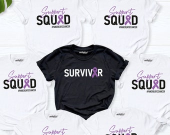 Pancreatic Cancer Awareness Shirt, Purple Ribbon Cancer team Shirt, Personalized ribbon,Support Squad Pancreatic Cancer, cancer survivor tee