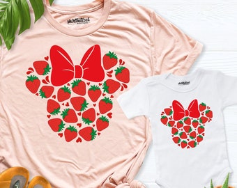 Camisetas de Disney a juego para mamá y yo, camiseta de Minnie para mamá e hija de Disney, camiseta de Minnie Mouse con fresa, camiseta de mamá mini, camiseta de viaje de Disney
