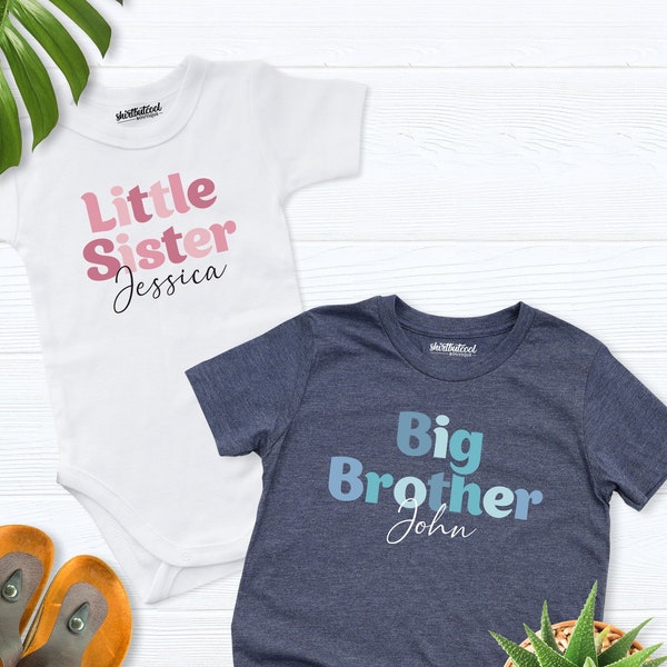 Personalized sibling shirt, Big brother shirt, little sister shirt, baby announcement shirt, baby shower party shirts, Custom Siblings Shirt