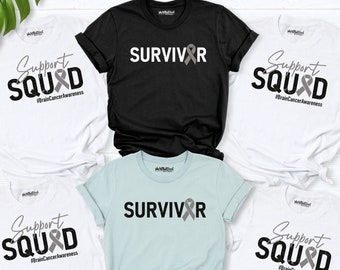 Brain cancer Awareness Shirt, Gray ribbon shirt, Brain Cancer Support Squad Shirt, Brain Tumor Awareness shirt, Brain Cancer Warrior shirts