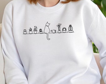 Cat Cactus Sweatshirt, Cats and Plants Hoodie, cat lover gift, Plant Lady Hoodie, Plant lover sweater, Cat sweatshirt hoodie, Cat mom sweat