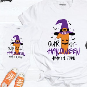 2025 Our First Halloween Family shirts mommy daddy baby Halloween matching outfits, First Halloween Shirt baby, mommy baby Halloween T-shirt