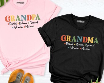 Grandparents with grandkids name Shirt Custom Grandma Grandpa tee Shirt, Mother Day tees nana Grandma shirt, fathers Day tees grandpa shirts