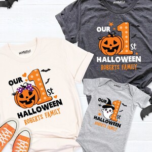 Halloween pumpkin family Matching tee, First Halloween baby bodysuit, Halloween Personalized family tshirt, Halloween dad mommy baby outfits