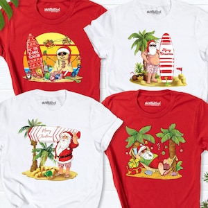 Tropical Beach Christmas Family Shirt, Matching Christmas group shirt, Santa squad Shirt, Beach Santa Holiday Shirt, Tropical Christmas tees