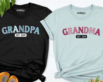 Grandma Grandpa Est Shirt, grandparents baby announcement shirt, custom Grandparents Shirt, Pregnancy Reveal shirt, new grandma grandpa tees