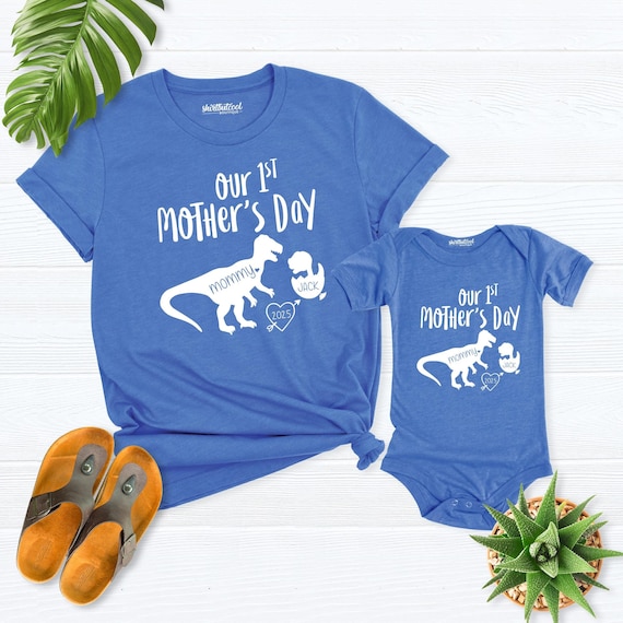 2026 first mothers day Matching shirt, Mother and son shirt, new mommy baby outfit, our first mothers Day dinosaur Shirt, 1st moms day shirt