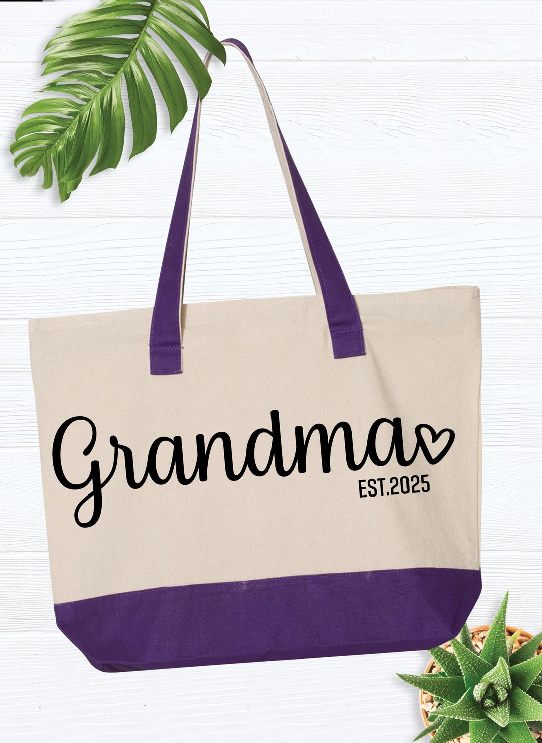 ee イー　GRANDMA TOTE Custom Est Grandma Zippered Tote Bag, Grandma Gift, Personalized