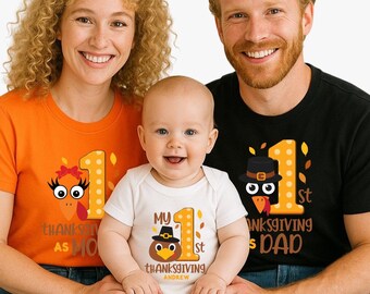 Thanksgiving family turkey shirt, mom dad baby thanksgiving shirt, First Thanksgiving shirt, Family custom shirt, Thanksgiving baby bodysuit