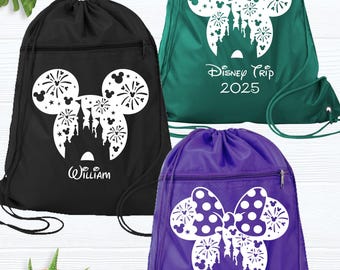 mickey drawstring bags, disney trip drawstring bags, Minnie drawstring bags, Custom Disney trip bag kids, Family Disney trip drawstring bags