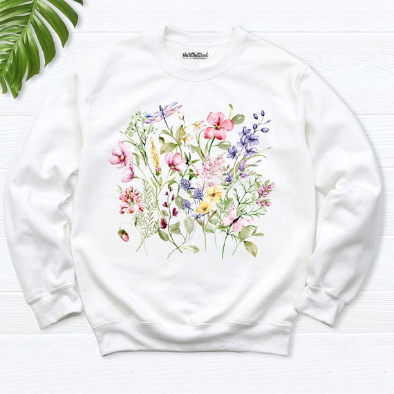 flower Sweatshirt, Mothers Day Gift, spring clothes women,wildflower long sleeve tee, vintage flower sweatshirt, flower hoodie, flower shirt
