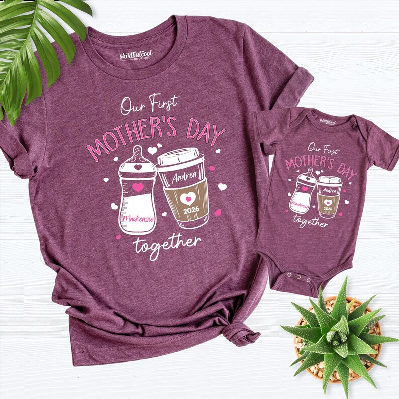 our first mothers day matching tees mom baby shirt, 2026 first mothers day shirt, new mom Tees, 1st mothers day mom boy baby girl baby shirt image 12