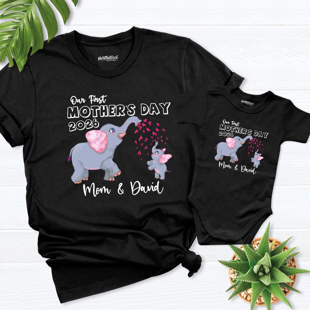 BABYL L FOUTH WORLD TOURTシャツMサイズ Our First Mothers Day Shirt Elephant Matching Mom and Me Tee