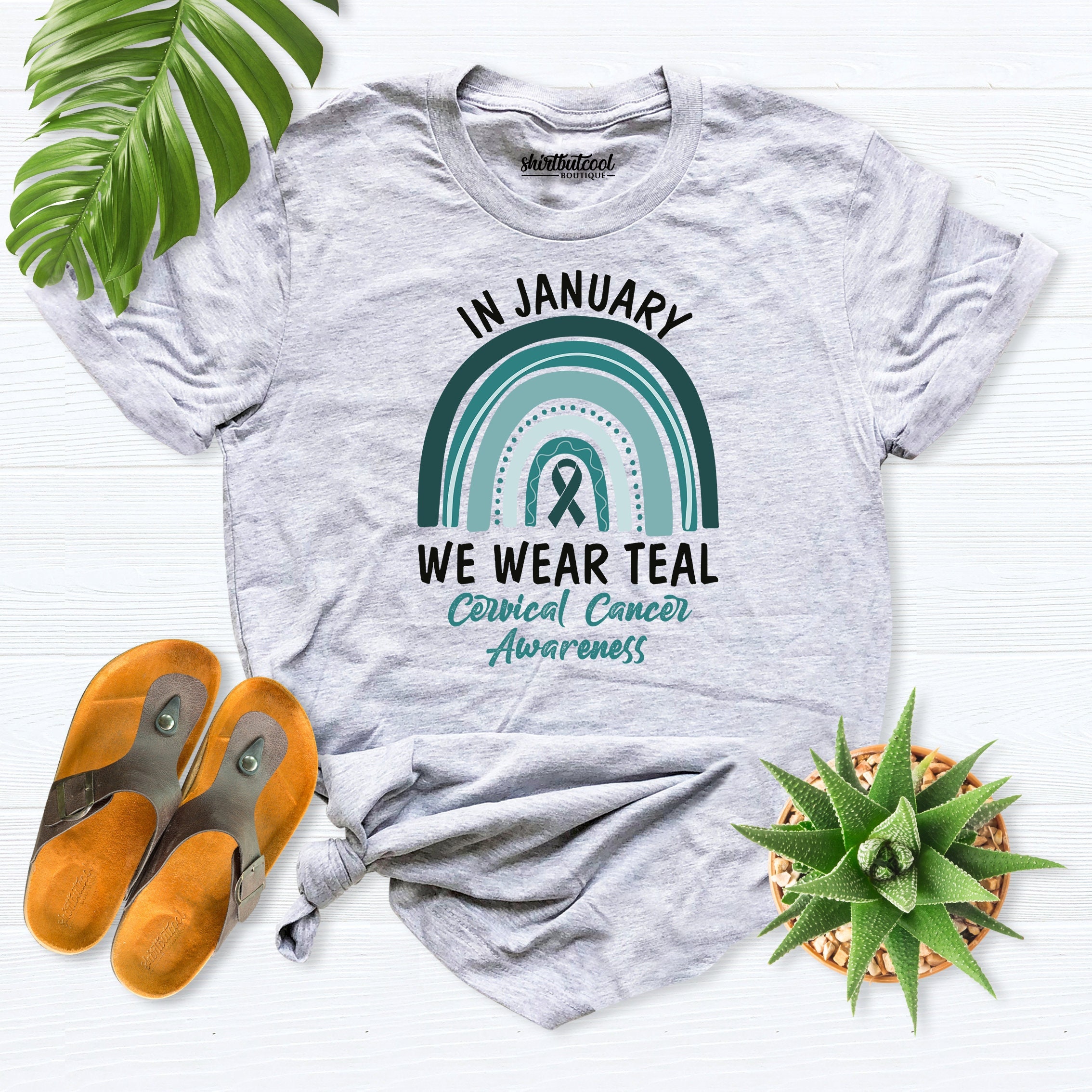 In January We Wear Teal Cervical Awareness, cervical cancer shirt, Teal ribbon shirt, Cervical Warrior tees, cervical cancer awareness shirt
