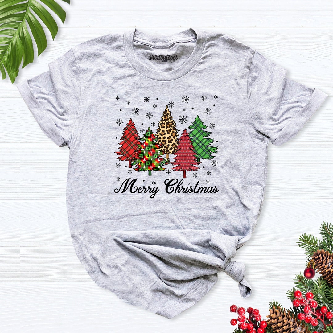 Women Christmas Shirt, Leopard Print Christmas Tree Shirt, Ladies