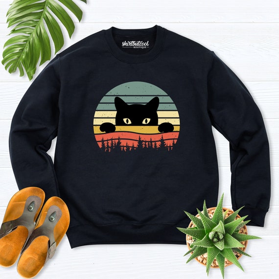 Retro Cat Sweatshirt, dark Cat Sweater, Vintage Hoodie, cute Cat sweatshirt Gift, Cat Mama Gift, Animal lover shirt, Cat owner birthday gift