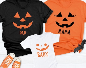 Halloween pumpkin face shirt Custom mama Halloween tee family first Halloween shirts pumpkin family face tshirt, pumpkin mom dad baby shirt