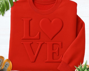 Love Puff Sweatshirt Heart Embossed 3D Hoodie Valentine Sweatshirts for Women, Valentines Day Puffy Sweatshirt, Valentines Day Sweatshirt
