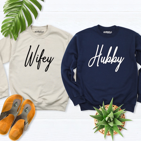 Wifey Sweatshirt, Hubby Sweater,Family matching, Gift for Bride, Gift Fiance, Wedding Gift, Wife Hubs Shirt, Bridal Shower Gift,Bride groom