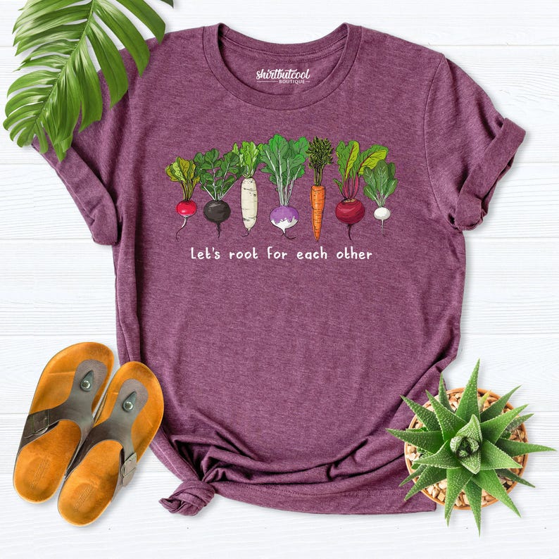 Vegetable Shirt, Lets Roots For Each Other Shirt, gardening shirt, plant lover shirt, Spring Gardening Vegetable Green Thumb carrot Turnip image 9