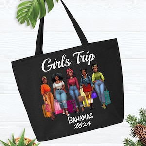 Girls trip tote bag Girls Trip Custom Girls trip zippered tote Girl vacation bag Black women girls trip bag Girls cruise beach trip Tote Bag