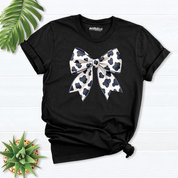 Cow Print Coquette Bow Shirt, Retro Cowgirl Shirt, Cow Lover Gift shirt, Country Shirt women, Western Cow Bow Shirt, Farm Girl Wife tees tee