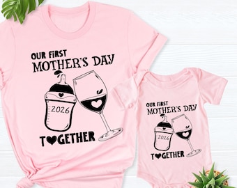 2026 First Mothers Day matching mom baby outfit, Our First Mothers Day Shirt, mothers day tees new mom baby, 1st Mothers Day shirt mom twins