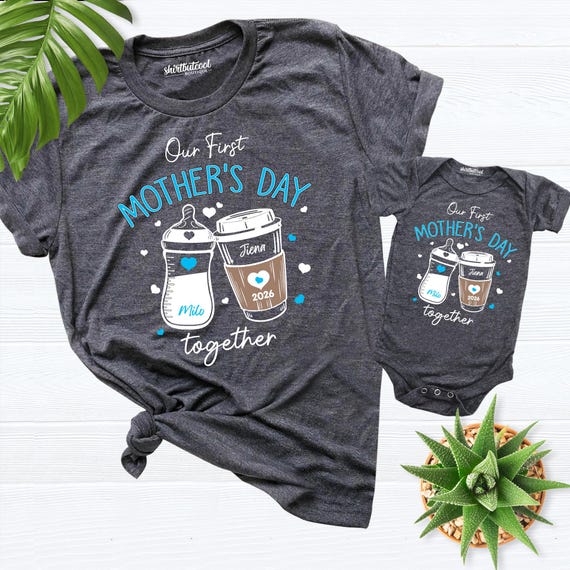 our first mothers day matching tees mom baby shirt, 2026 first mothers day shirt, new mom Tees, 1st mothers day mom boy baby girl baby shirt