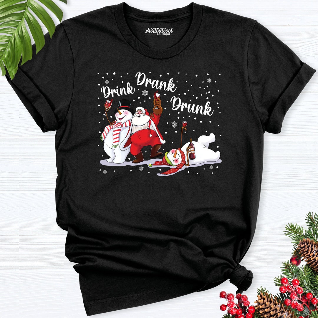 Funny Christmas Drink Shirts, Santa Snowman Drinking Shirt, Holiday
