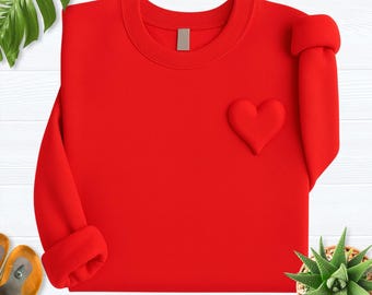 Embossed Heart Sweatshirt Love Pocket Puff Print 3D Hoodie Valentine Sweatshirts for Women, Valentines Day Puffy Sweatshirt