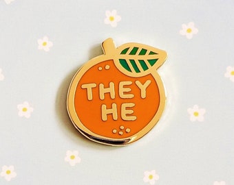 Pronoun Orange Pin - they/he