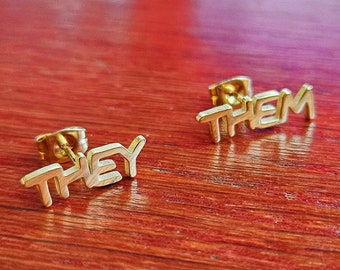Pendientes de oro con pronombres (pendiente individual)
