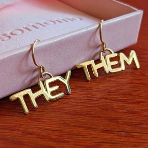 Pronoun Dangle Earrings - they/them