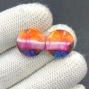 Arizona Pink Mohave Türkis Cabochon Paar...Rund Cabochon...14 x 3 mm...13 Cts...A#N4497